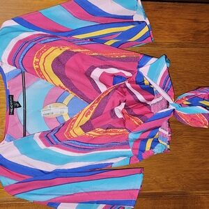 Colorful Wrap Top with Tie Detail